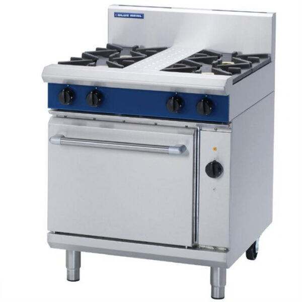 Blue Seal Evolution Series GE54D 4 Burner Gas Range with Electric Convection Oven 1/1 GN 28kw