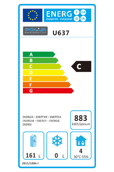 Polar U637 1 Door and 2 Drawer Counter Fridge - Energy Label