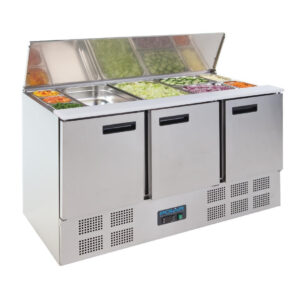 Polar G607 3 Door Saladette Counter Fridge - Lid Open