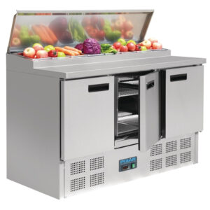 Polar G605 3 Door Counter Fridge - Lid Open