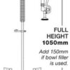 Aquajet AJPR40 Back Panel Mounted/Rear-Water Fed Pre Rinse Spray System - Dimensions